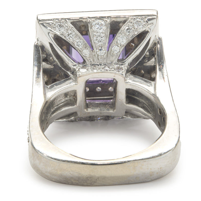 18 Karat White Gold Pave Diamond and Amethyst Cocktail Ring