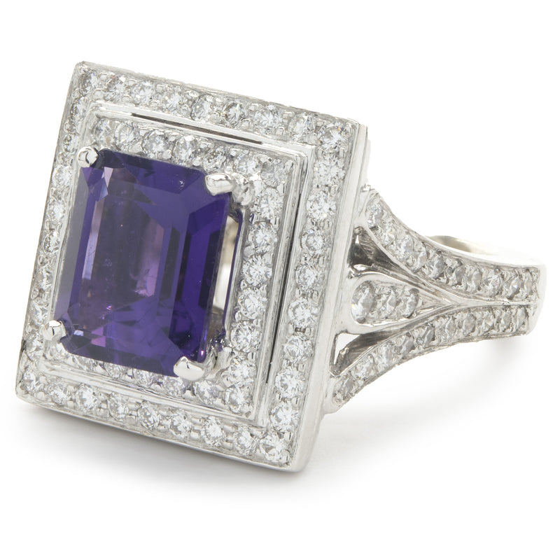 18 Karat White Gold Pave Diamond and Amethyst Cocktail Ring