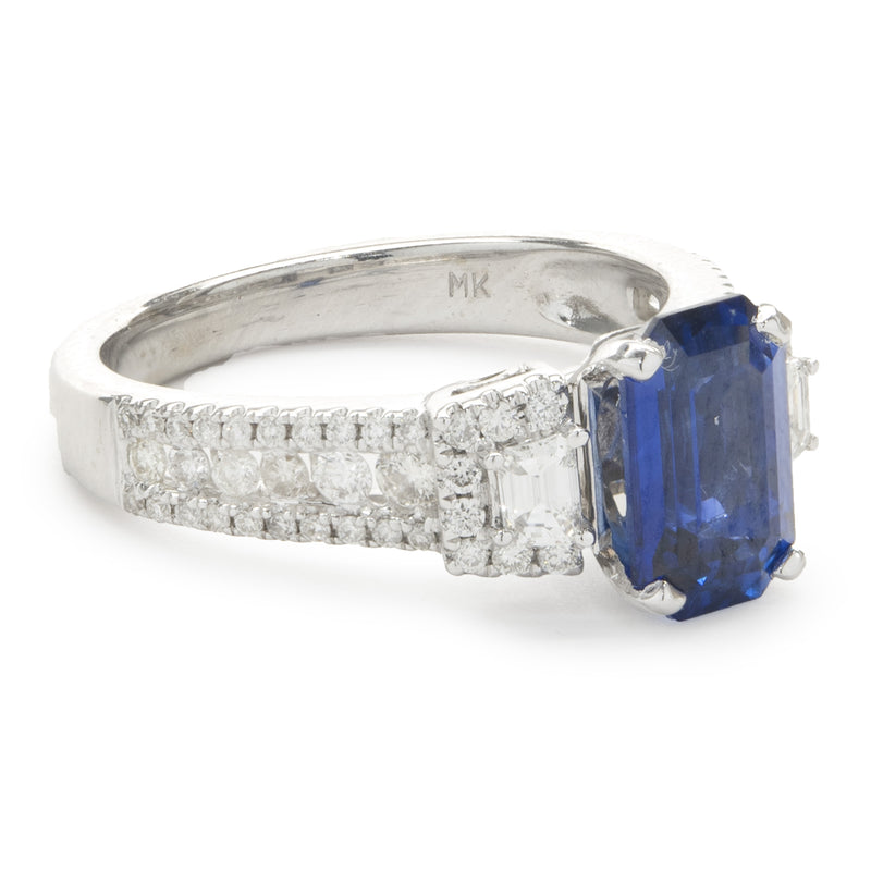 14 Karat White Gold Sapphire and Diamond Ring