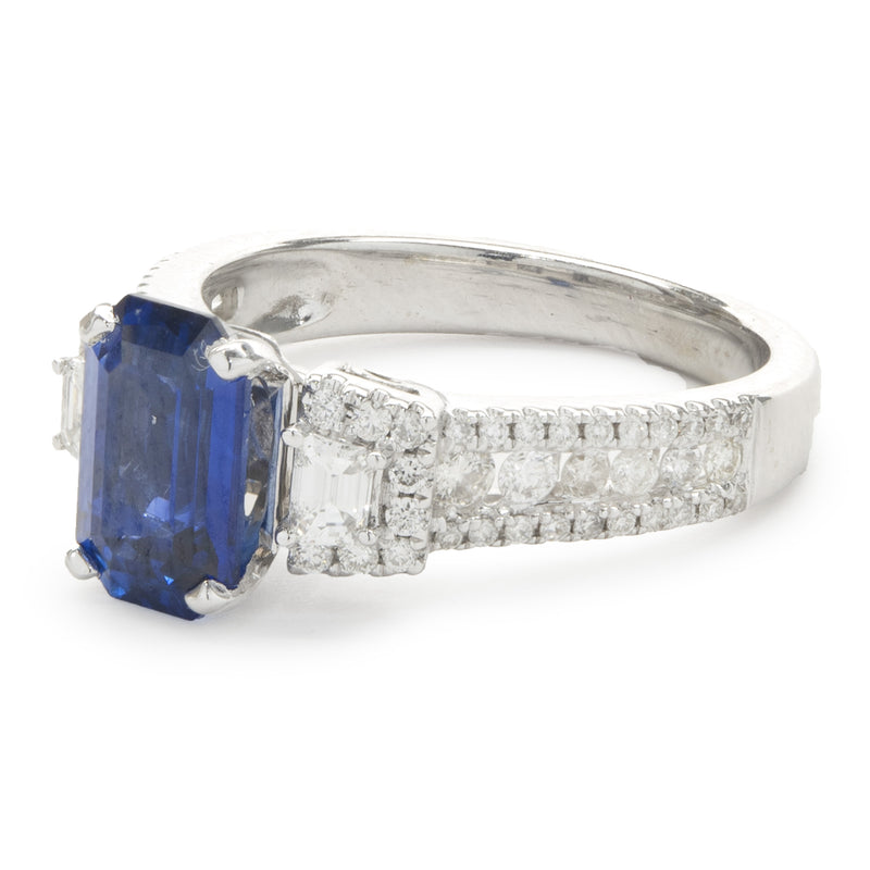 14 Karat White Gold Sapphire and Diamond Ring