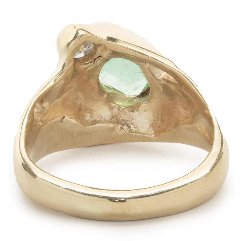 14 Karat Yellow Gold Fluorite and Diamond Freeform Ring