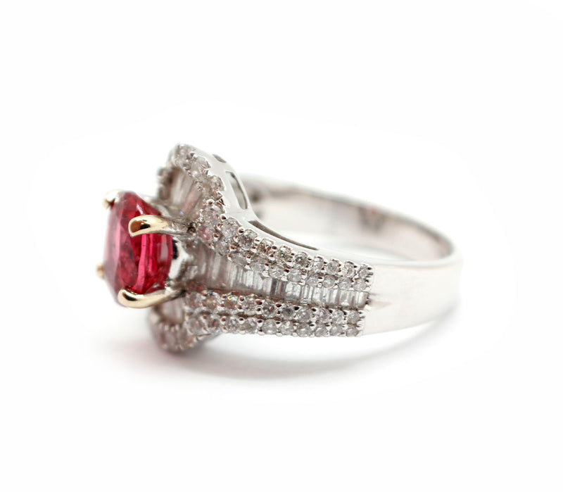 14k White Gold, Diamond and 1.60ct Red Spinel Ring
