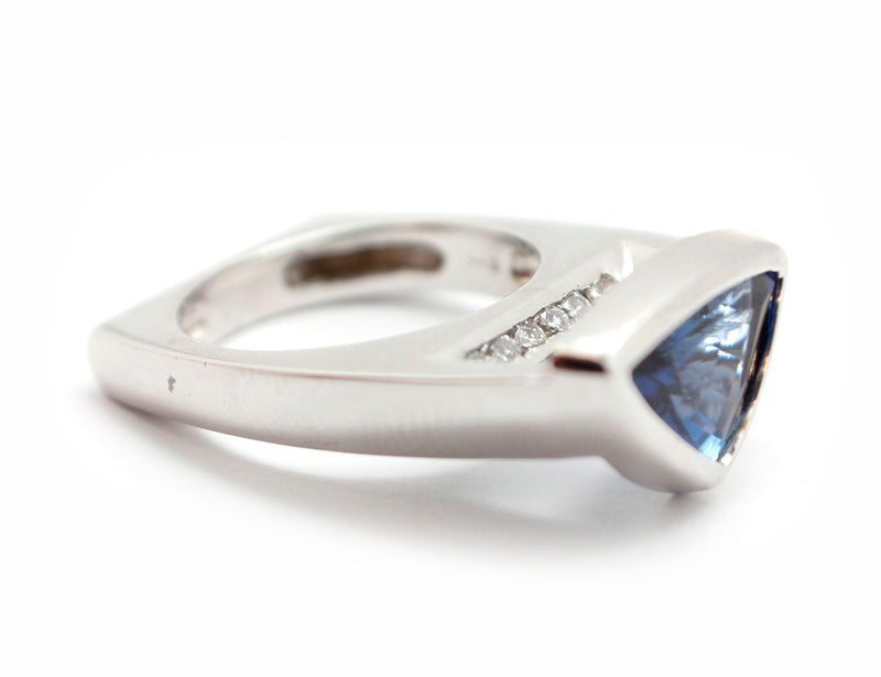 18k White Gold & Trillion-Cut Tanzanite Ring with Diamonds