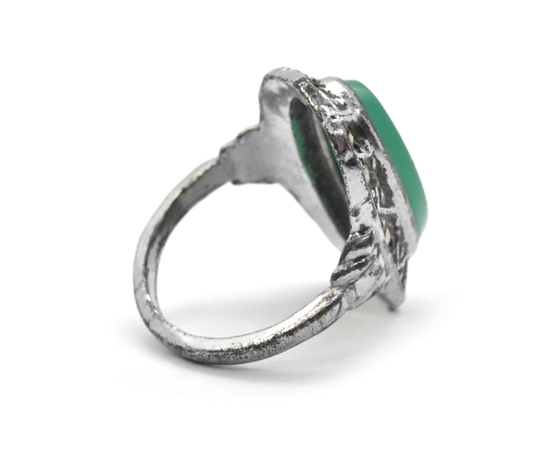 Vintage Sterling Silver, Marcasite And Green Stone Ring Size 6.75