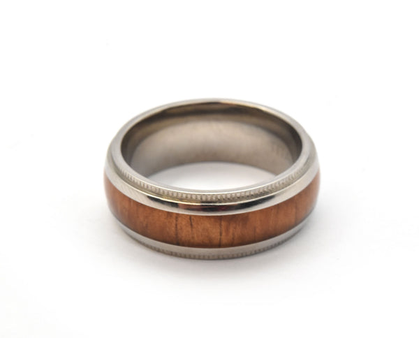 Mens 8mm Titanium and Wood Inlay Wedding Band Ring Size 8.5