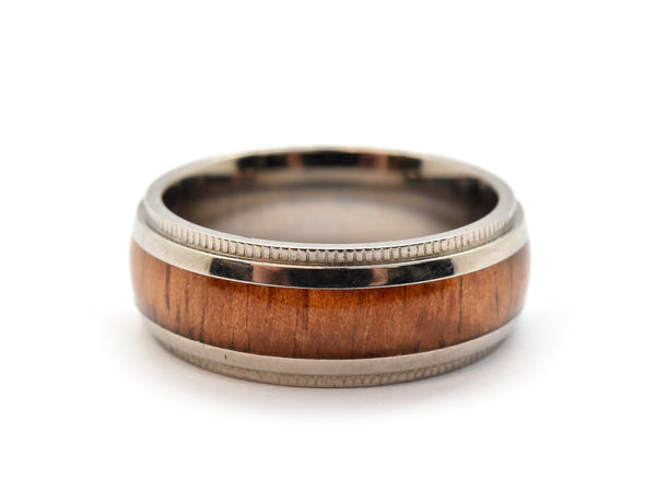Mens 8mm Titanium and Wood Inlay Wedding Band Ring Size 8.5
