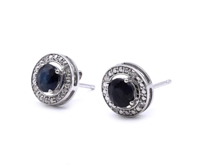 14 Karat White Gold Sapphire and Diamond Stud Earrings