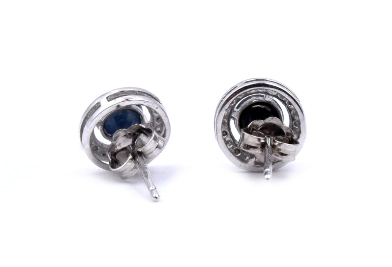 14 Karat White Gold Sapphire and Diamond Stud Earrings