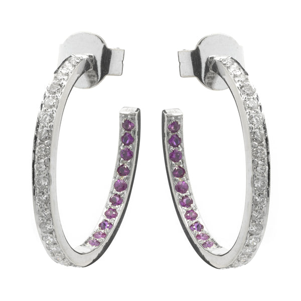 18 Karat White Gold Diamond and Ruby Inside Outside Hoop Earrings