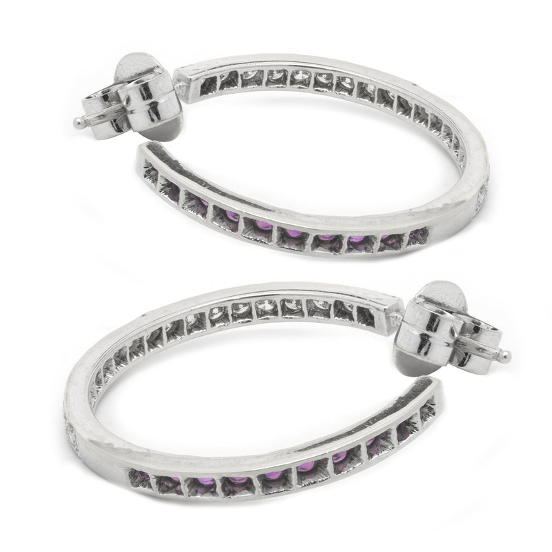 18 Karat White Gold Diamond and Ruby Inside Outside Hoop Earrings