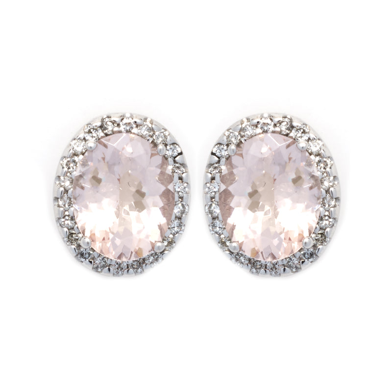 14 Karat White Gold Kunzite and Diamond Earrings