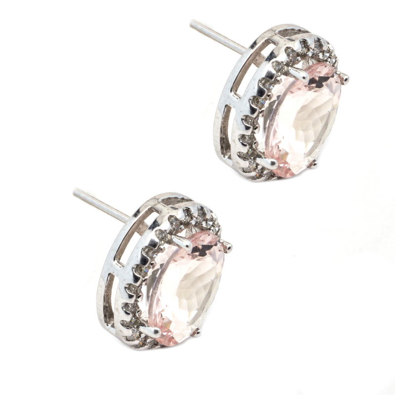 14 Karat White Gold Kunzite and Diamond Earrings