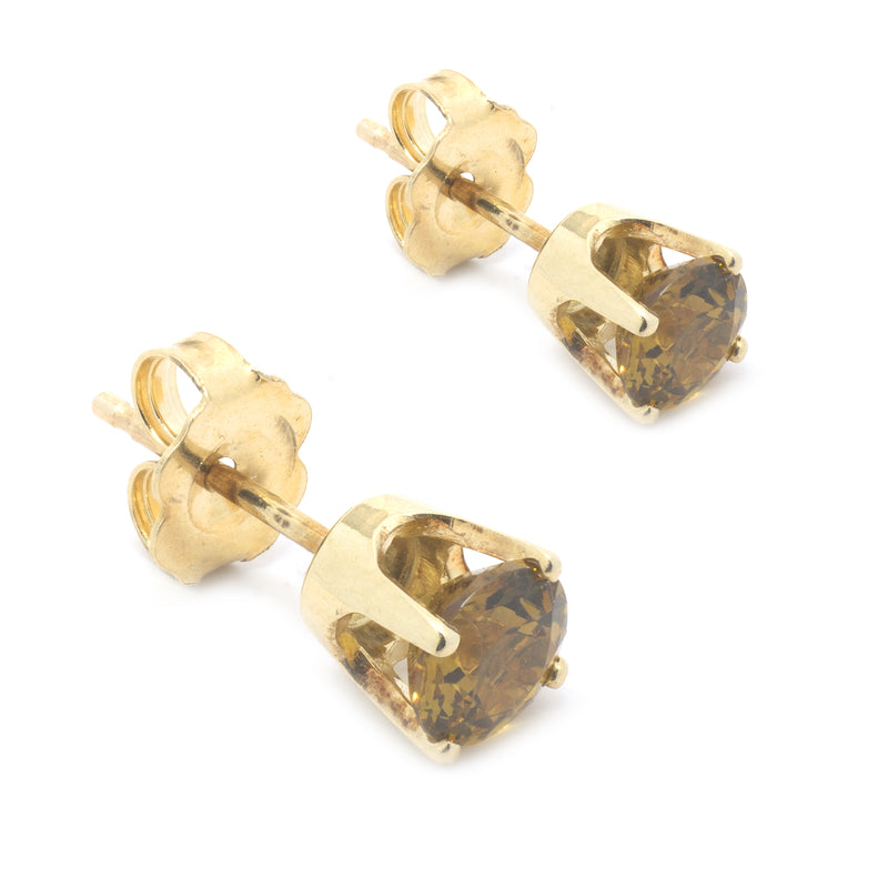 14 Karat Yellow Gold Golden Zircon Stud Earrings