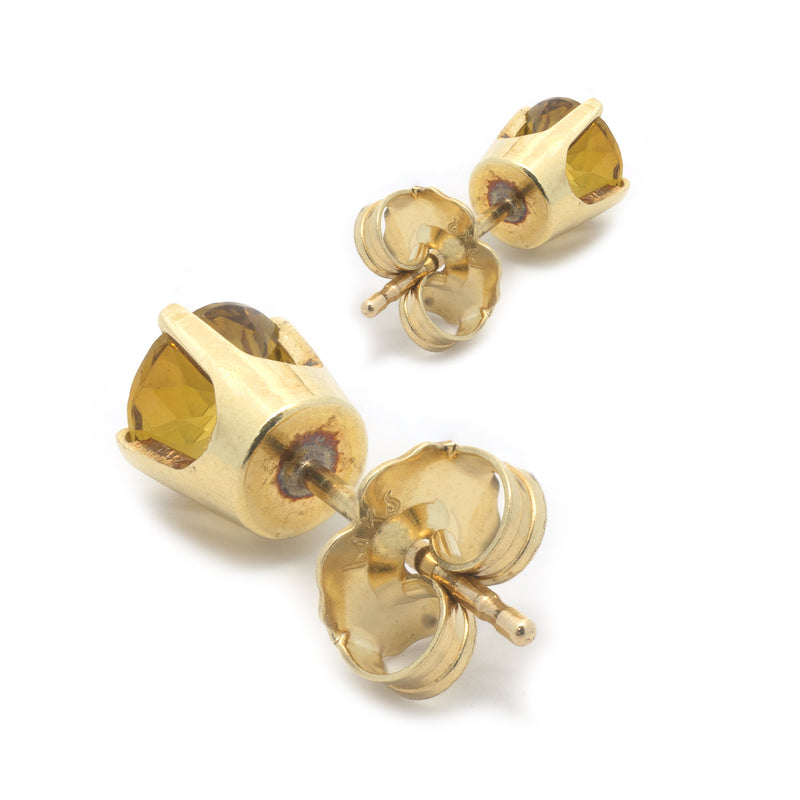 14 Karat Yellow Gold Golden Zircon Stud Earrings