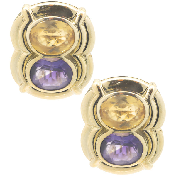 14 Karat Yellow Gold Citrine and Amethyst Earrings