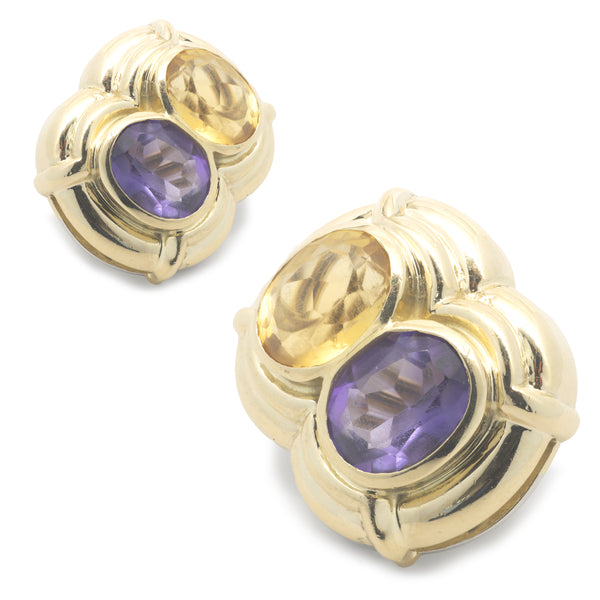 14 Karat Yellow Gold Citrine and Amethyst Earrings
