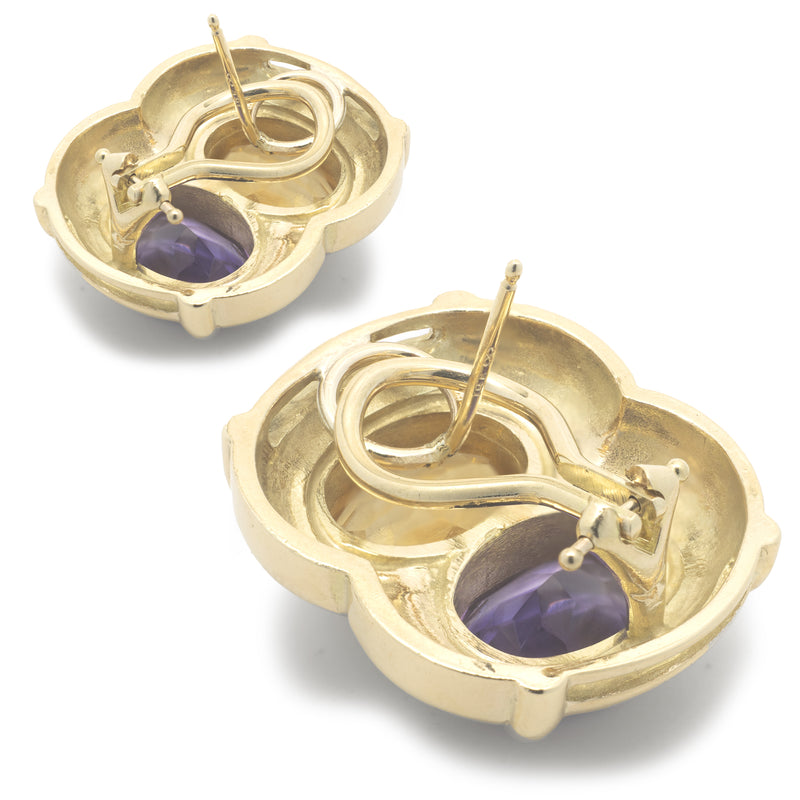 14 Karat Yellow Gold Citrine and Amethyst Earrings