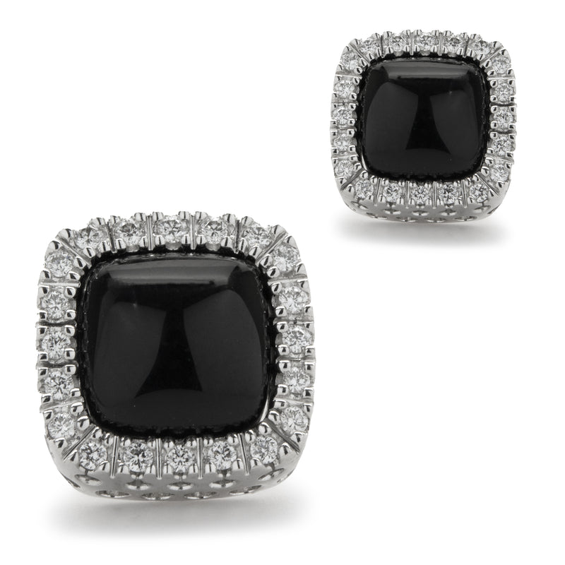 14 Karat White Gold Black Onyx and Diamond Stud Earrings