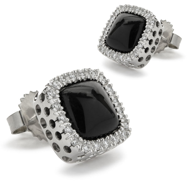 14 Karat White Gold Black Onyx and Diamond Stud Earrings