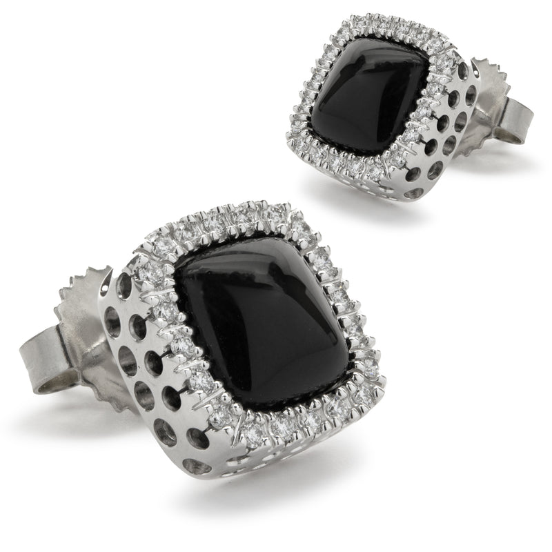 14 Karat White Gold Black Onyx and Diamond Stud Earrings