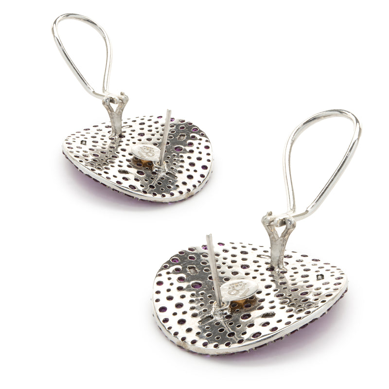 18 Karat White Gold Pave Ruby and Diamond Disc Earrings