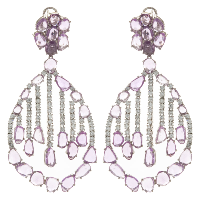 18 Karat White Gold Pink Sapphire and Diamond Dream Catcher Floating Earrings