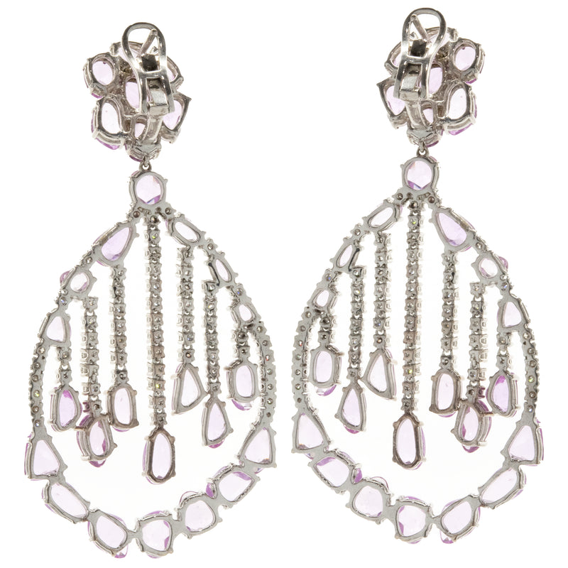 18 Karat White Gold Pink Sapphire and Diamond Dream Catcher Floating Earrings