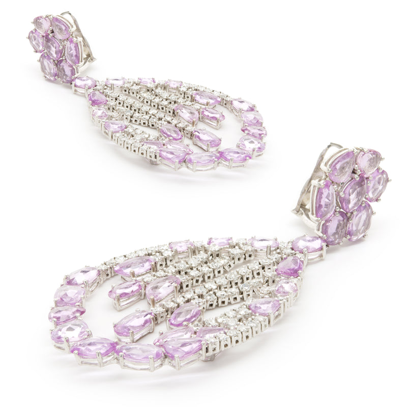 18 Karat White Gold Pink Sapphire and Diamond Dream Catcher Floating Earrings