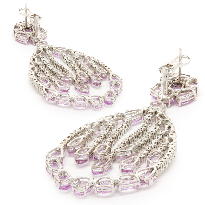 18 Karat White Gold Pink Sapphire and Diamond Dream Catcher Floating Earrings