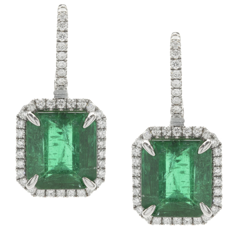 14 Karat White Gold Emerald and Diamond Drop Earrings