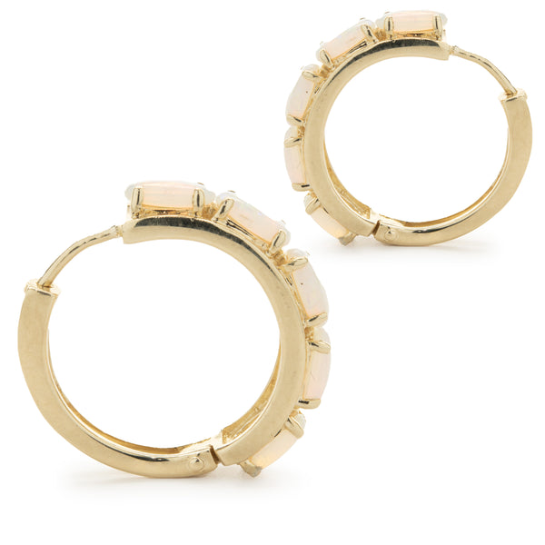 14 Karat Yellow Gold Opal Huggie Hoop Earrings