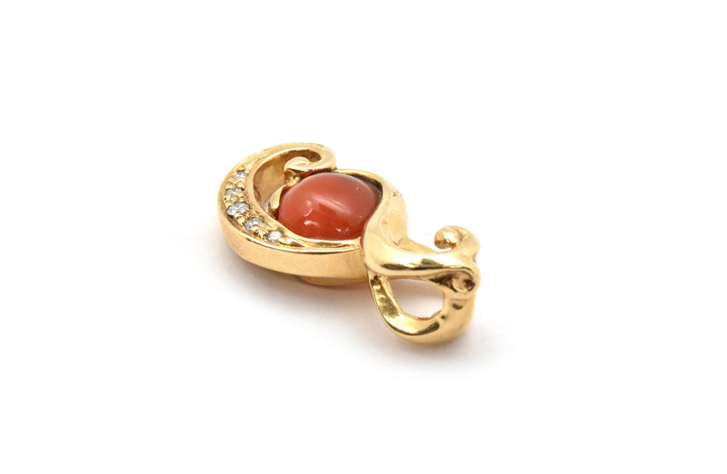 14k Yellow Gold, Fire Opal and 0.21ct Diamond Pendant