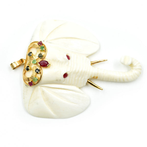 Elephant 14k Yellow Gold Pendant set with Rubies, Sapphires and Tsavorites
