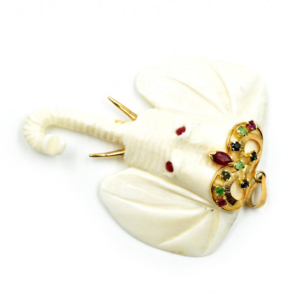 Elephant 14k Yellow Gold Pendant set with Rubies, Sapphires and Tsavorites