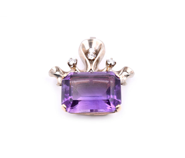 14k White Gold Amethyst and Diamond Pendant