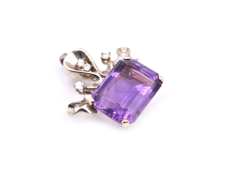 14k White Gold Amethyst and Diamond Pendant