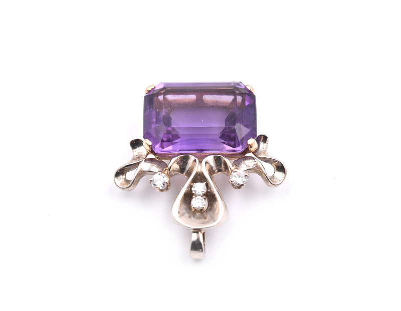 14k White Gold Amethyst and Diamond Pendant