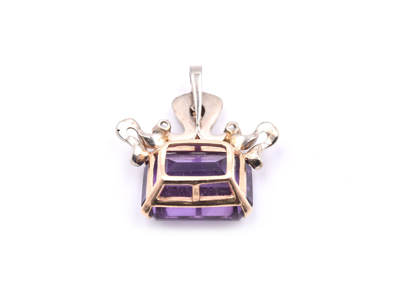14k White Gold Amethyst and Diamond Pendant