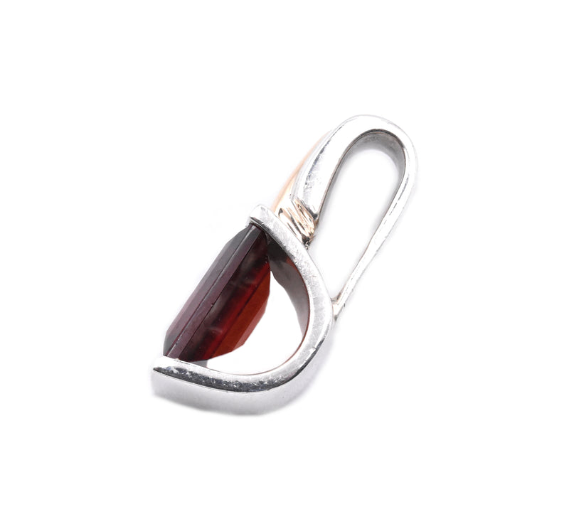 18 Karat Yellow Gold and Sterling Silver Garnet Pendant