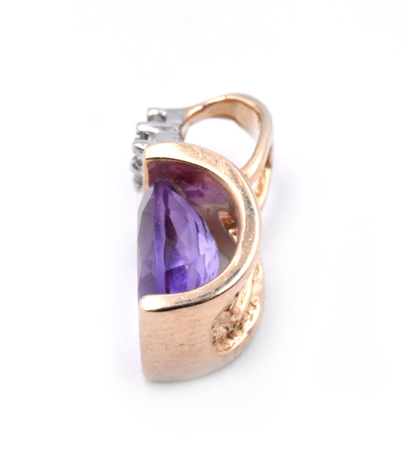 14 Karat Yellow Amethyst and Diamond Pendant
