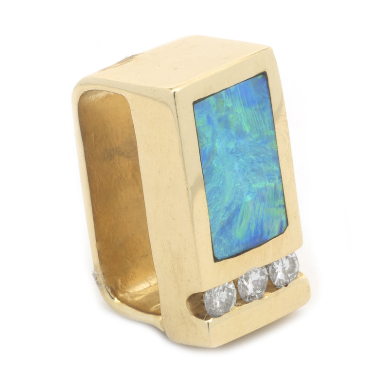 14 Karat Yellow Gold Black Opal and Diamonds Slide Pendant