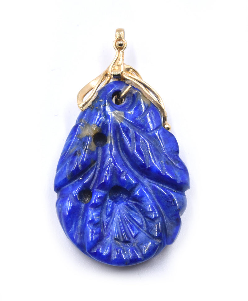 14 Karat Yellow Gold Carved Lapis Pendant