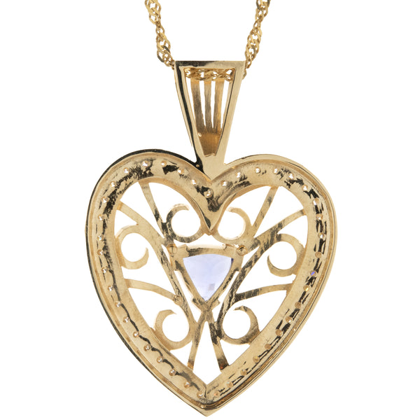 14 Karat Yellow Gold Tanzanite and Diamond Heart Pendant
