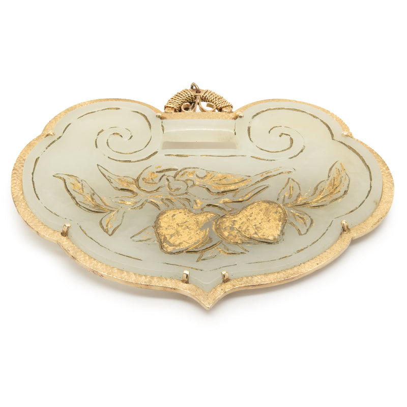 18 Karat Yellow Gold Carved Jade Pendant