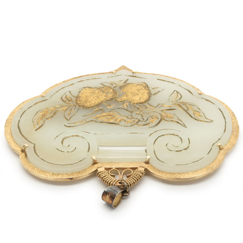 18 Karat Yellow Gold Carved Jade Pendant
