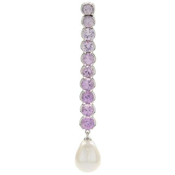 18 Karat White Gold Pink Sapphire and South Sea Pearl Drop Pendant