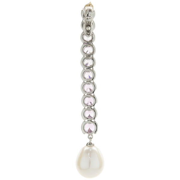 18 Karat White Gold Pink Sapphire and South Sea Pearl Drop Pendant