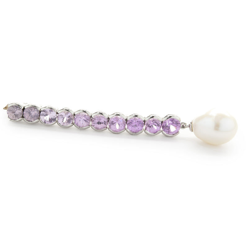 18 Karat White Gold Pink Sapphire and South Sea Pearl Drop Pendant
