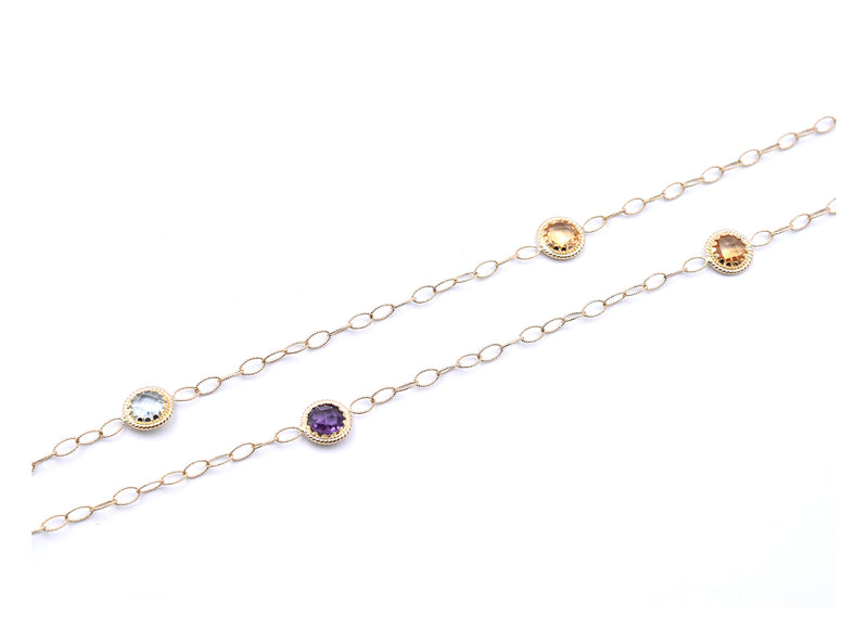 14 Karat Yellow Gold Multi-Gemstone Station Necklace