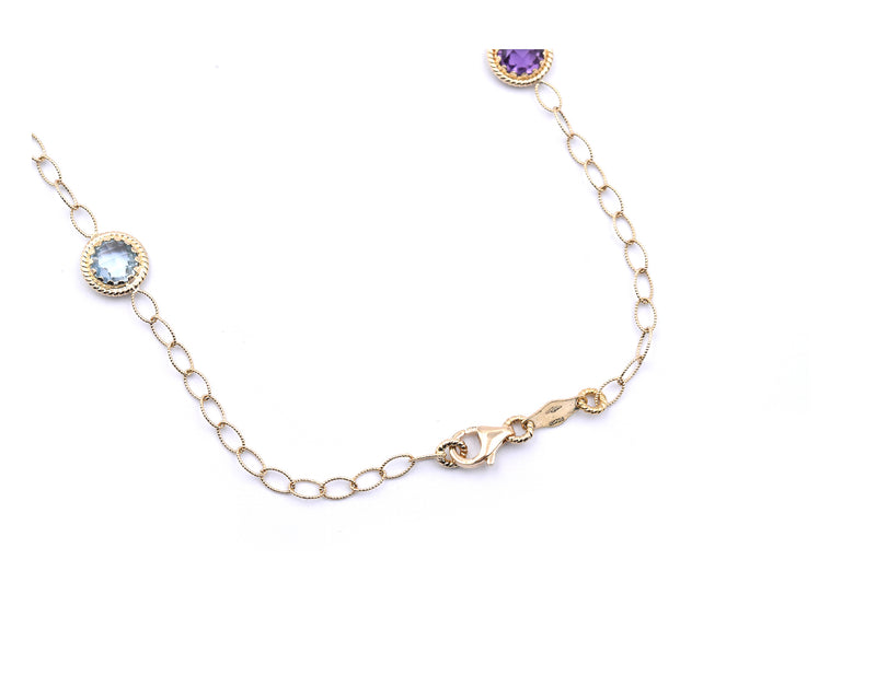 14 Karat Yellow Gold Multi-Gemstone Station Necklace